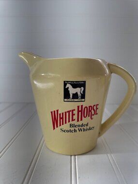 White Horse Scotch Whisky Ceramic Pitcher Barware Advertising Vintage Barware